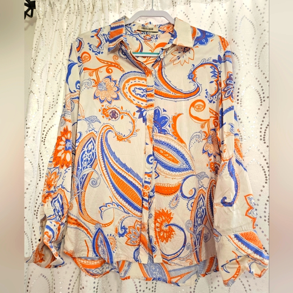 Roberto Cavalli Paisley Print Shirt - Orange and Blue